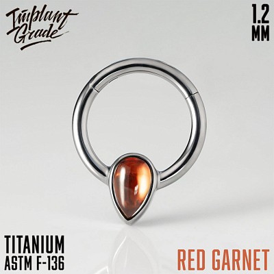 Кольцо-кликер Natural Stone Teardrop Garnet 1.2 мм (16G)